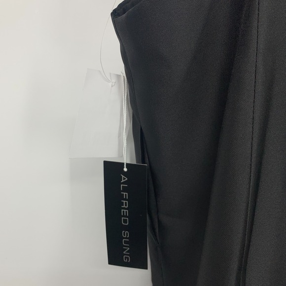 Alfred Sung Gown Dress Black Satin Maxi Cut Out Sleeveless Slit D840 - Picture 15 of 15